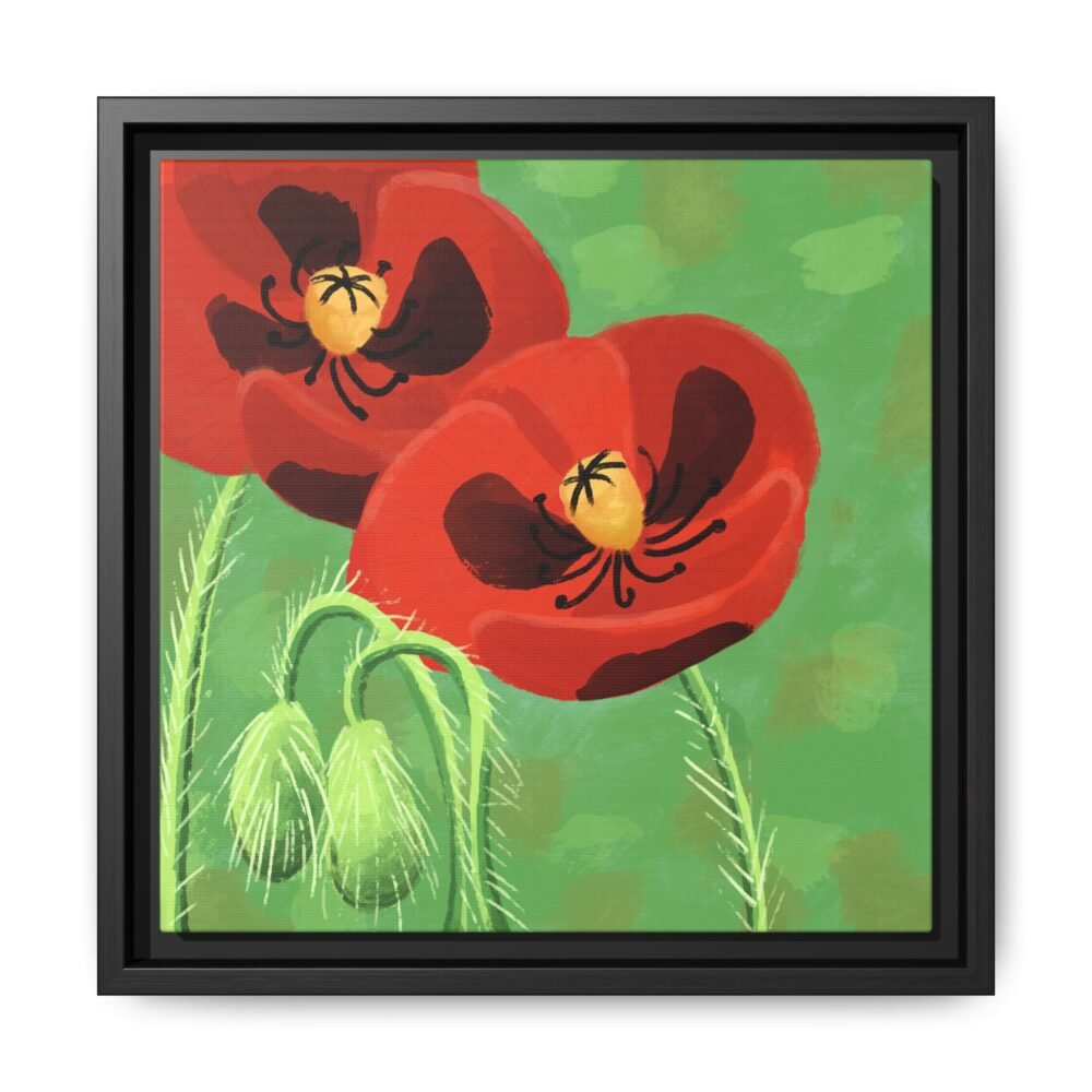 Framed Bold Crimson Poppies Canvas Art Print Wall Decor 12x12