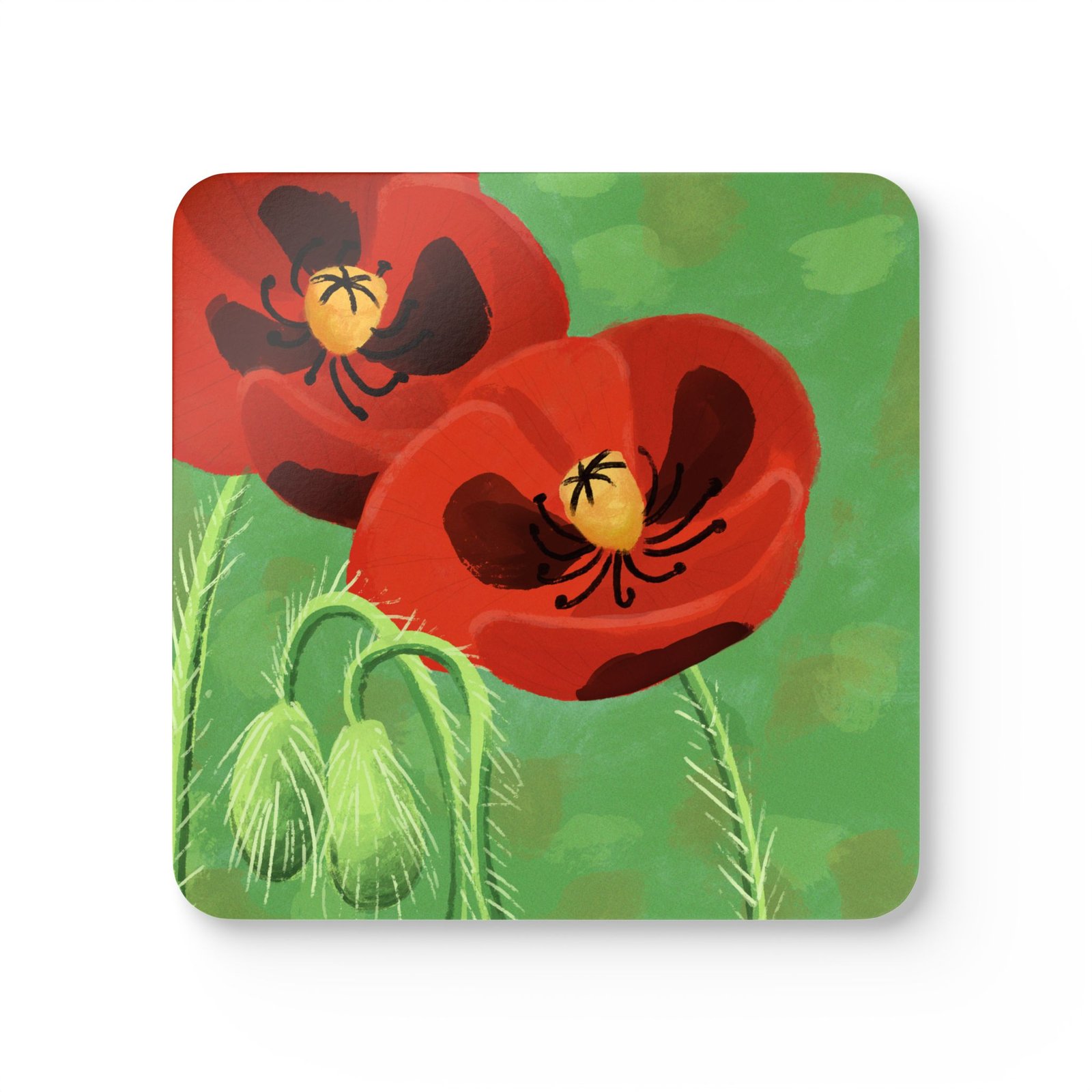 Poppies Cork Coaster Set — Floral Design (Set of 4) - Image 4