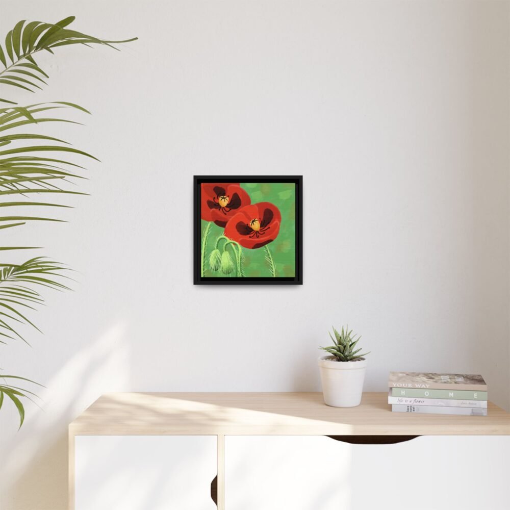 Framed Bold Crimson Poppies Canvas Art Print Wall Decor 12x12
