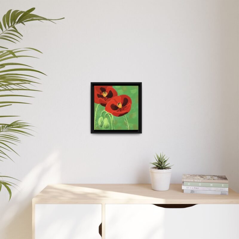 Framed Bold Crimson Poppies Canvas Art Print Wall Decor 12x12 - Image 3
