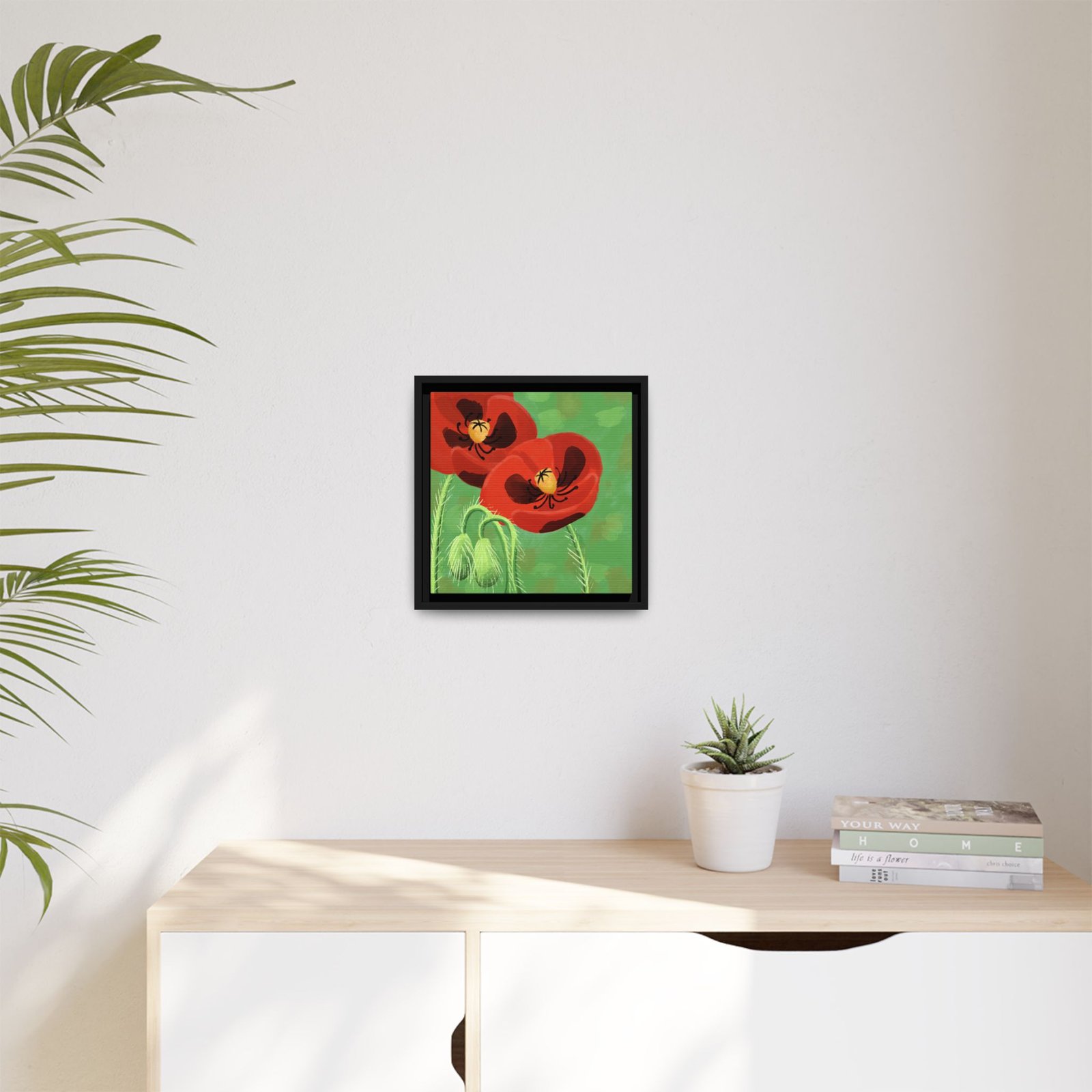 Framed Bold Crimson Poppies Canvas Art Print Wall Decor 12x12 - Image 3