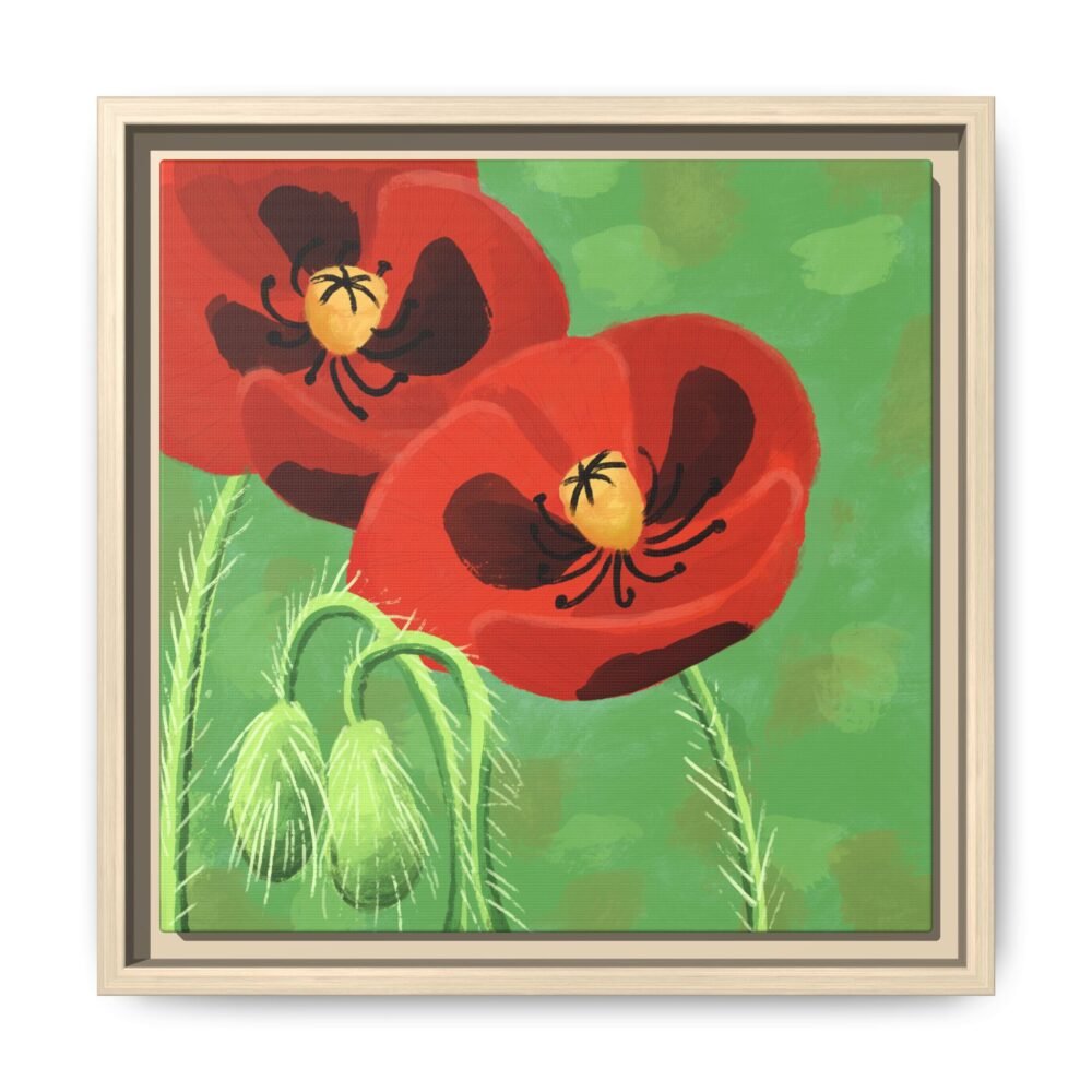 Framed Bold Crimson Poppies Canvas Art Print Wall Decor 12x12