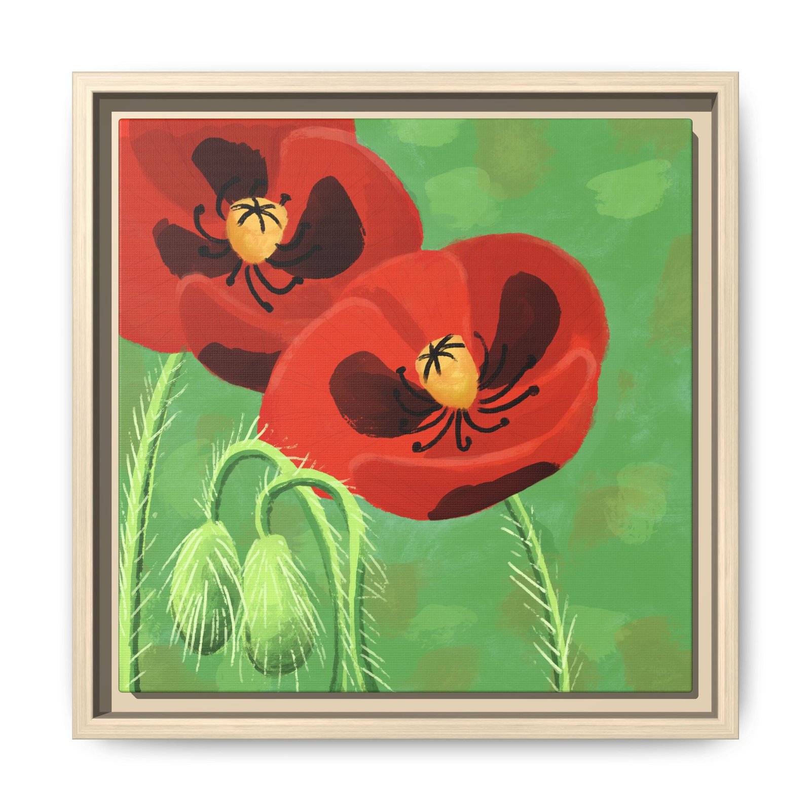 Framed Bold Crimson Poppies Canvas Art Print Wall Decor 12x12 - Image 9