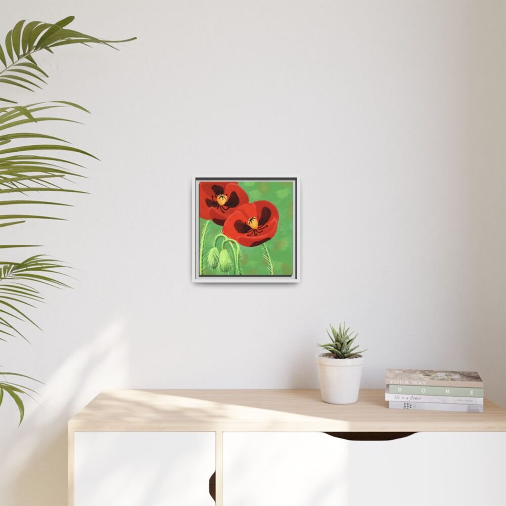 Framed Bold Crimson Poppies Canvas Art Print Wall Decor 12x12