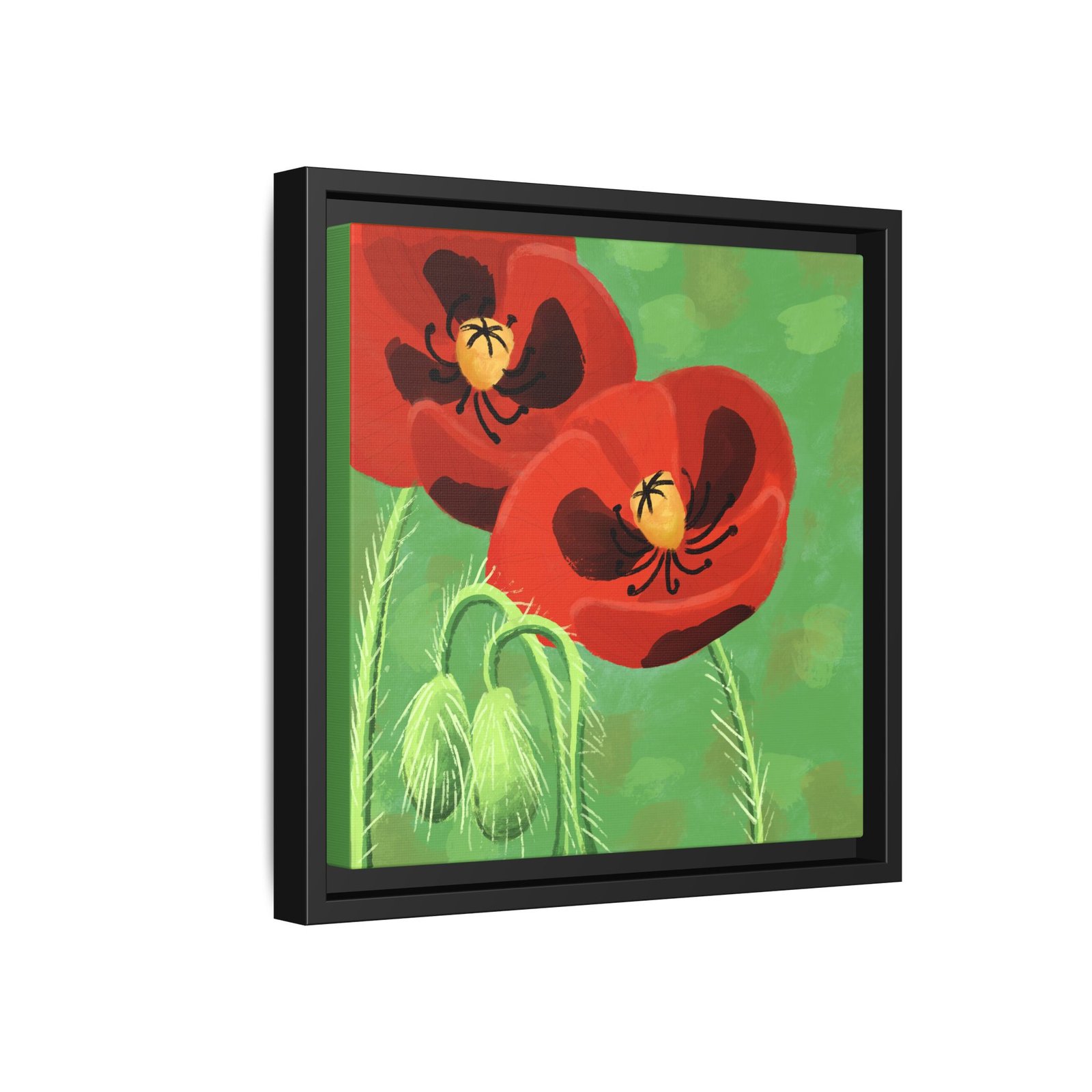 Framed Bold Crimson Poppies Canvas Art Print Wall Decor 12x12 - Image 2