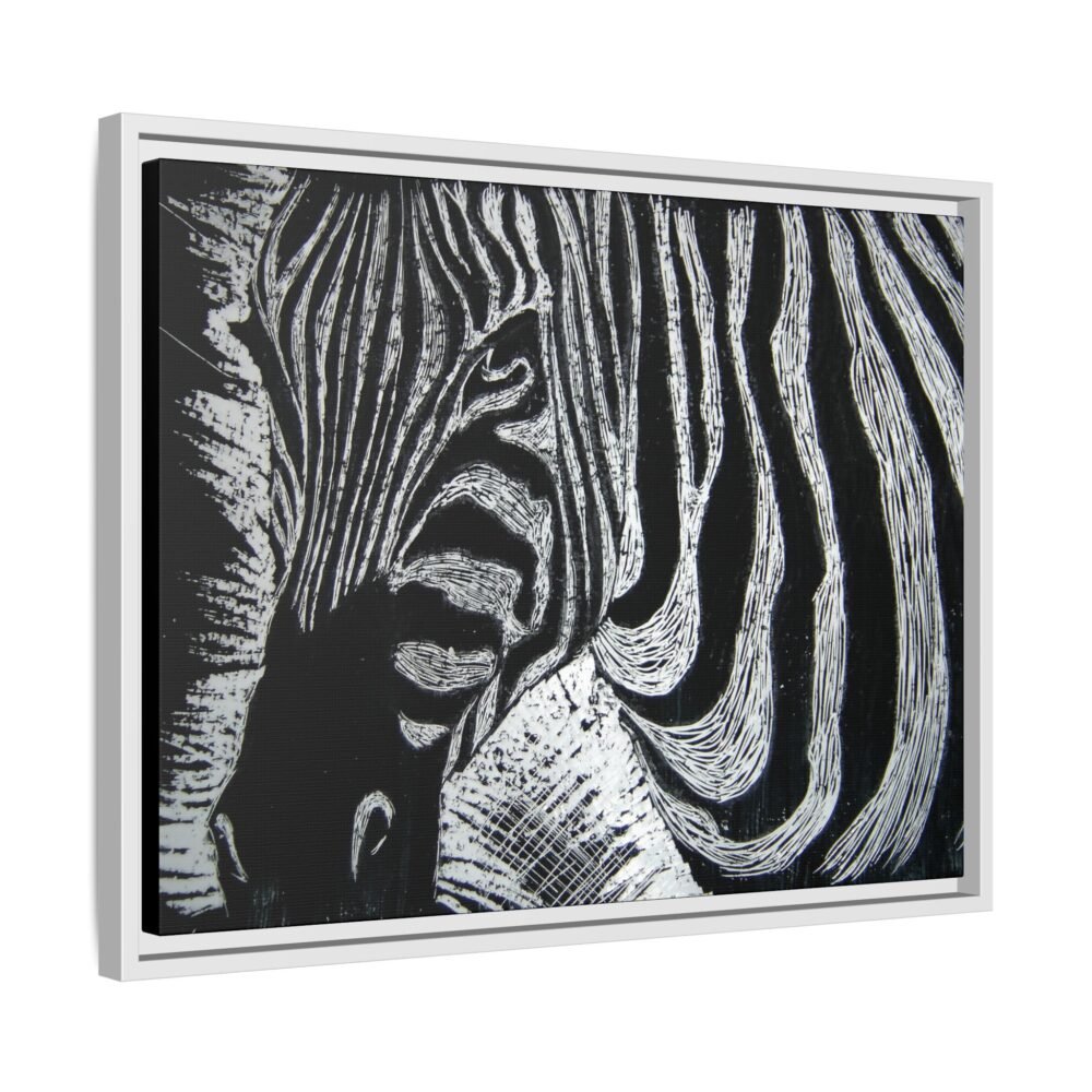 Zebra Stripe Matte Framed Canvas Wall Art — Monochrome Animal Print