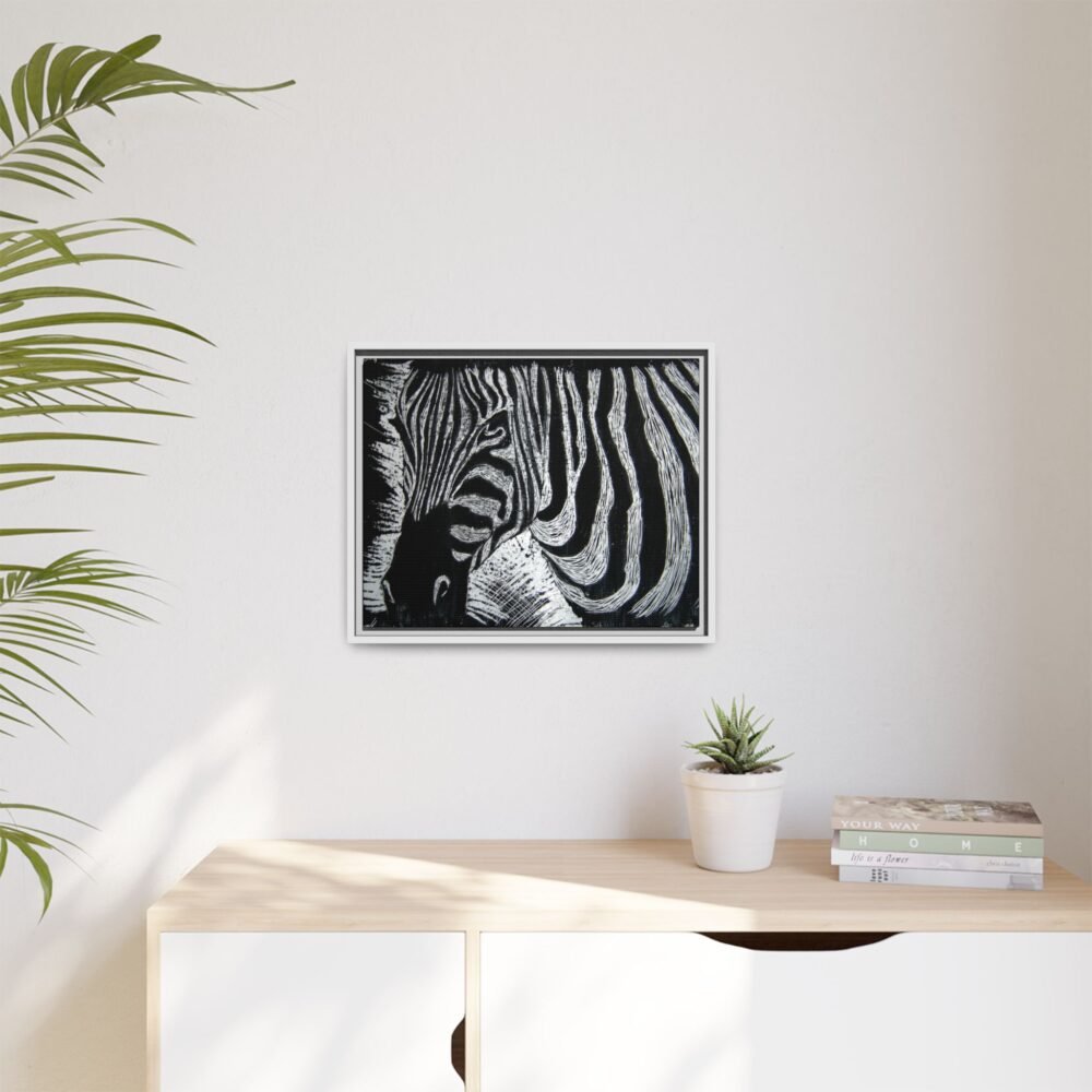 Zebra Stripe Matte Framed Canvas Wall Art — Monochrome Animal Print