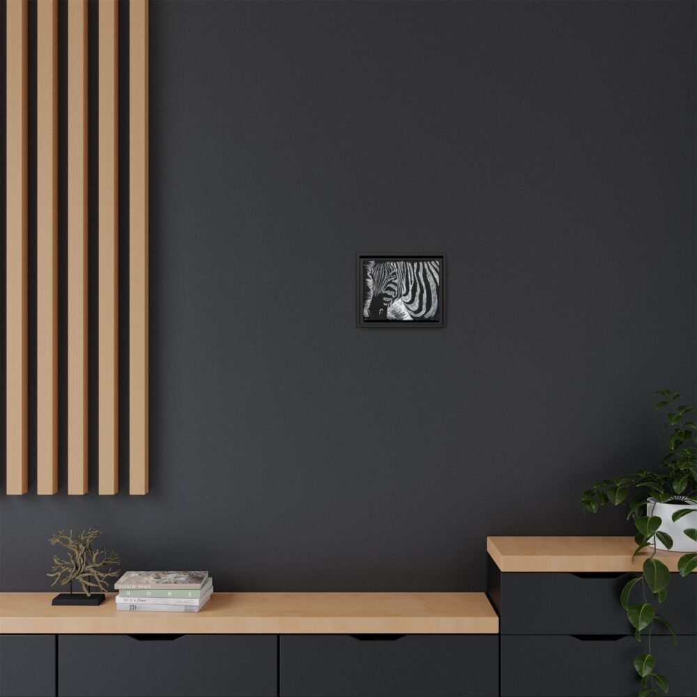 Zebra Stripe Matte Framed Canvas Wall Art — Monochrome Animal Print