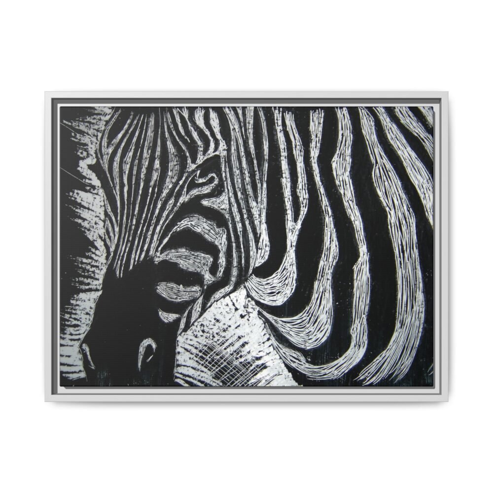 Zebra Stripe Matte Framed Canvas Wall Art — Monochrome Animal Print