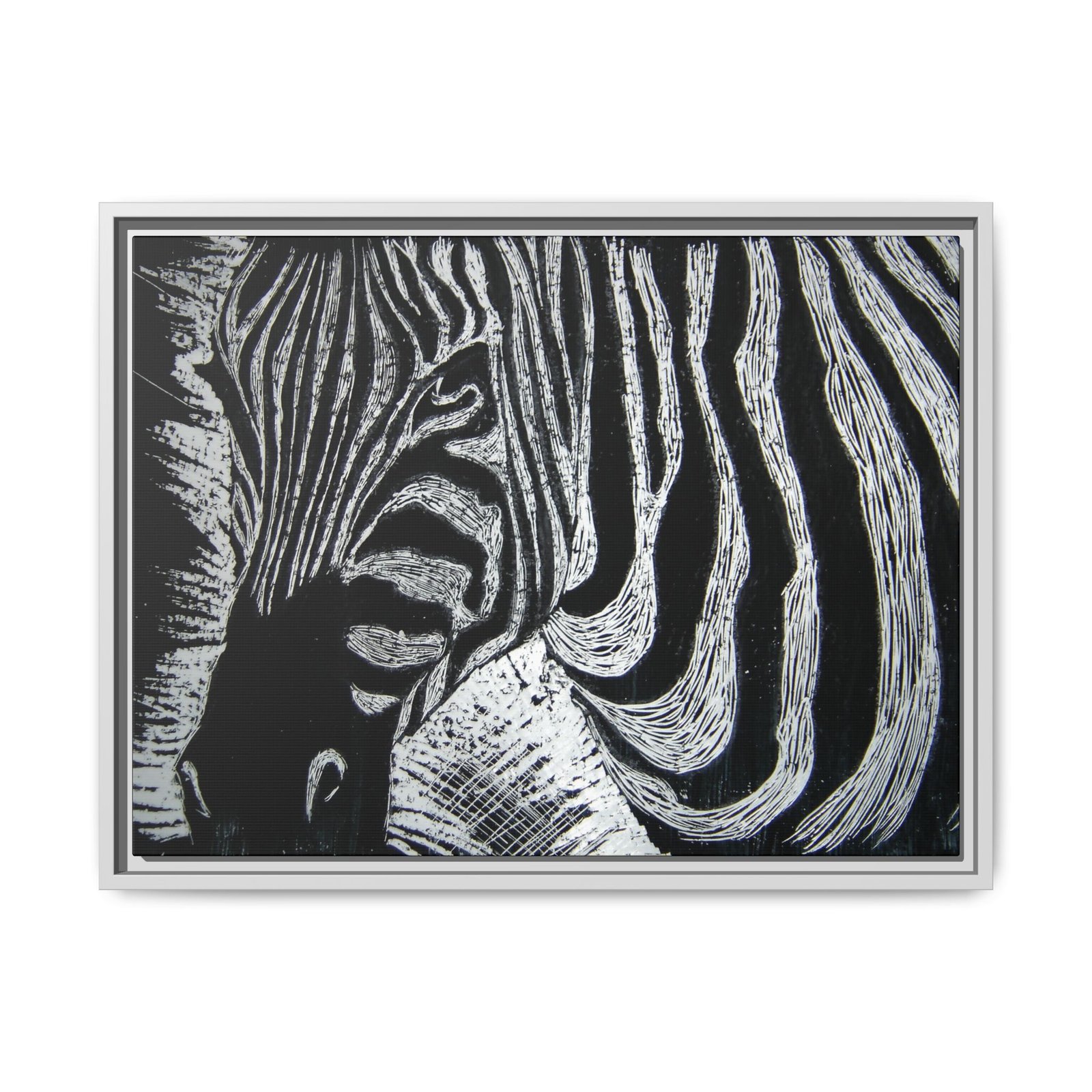 Zebra Stripe Matte Framed Canvas Wall Art — Monochrome Animal Print - Image 1