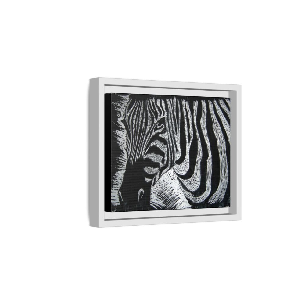 Zebra Stripe Matte Framed Canvas Wall Art — Monochrome Animal Print