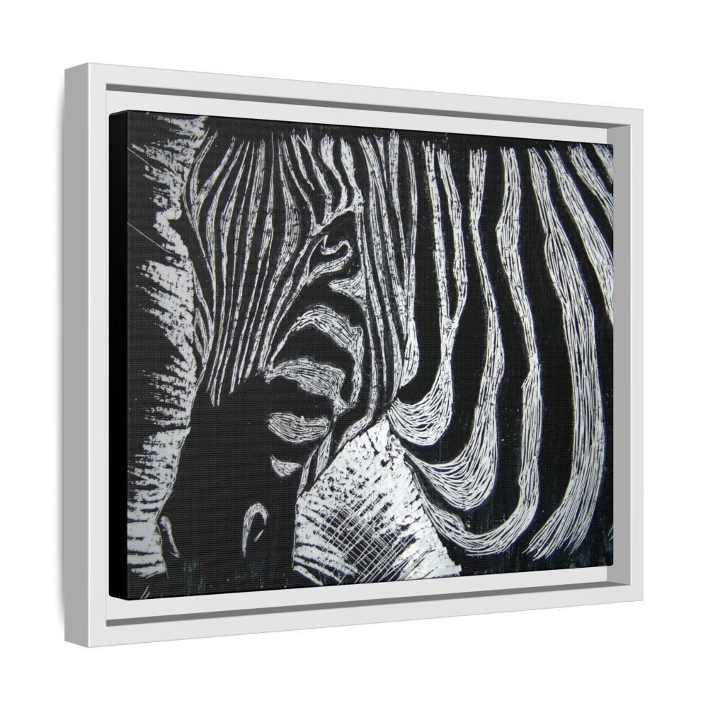 Zebra Stripe Matte Framed Canvas Wall Art — Monochrome Animal Print