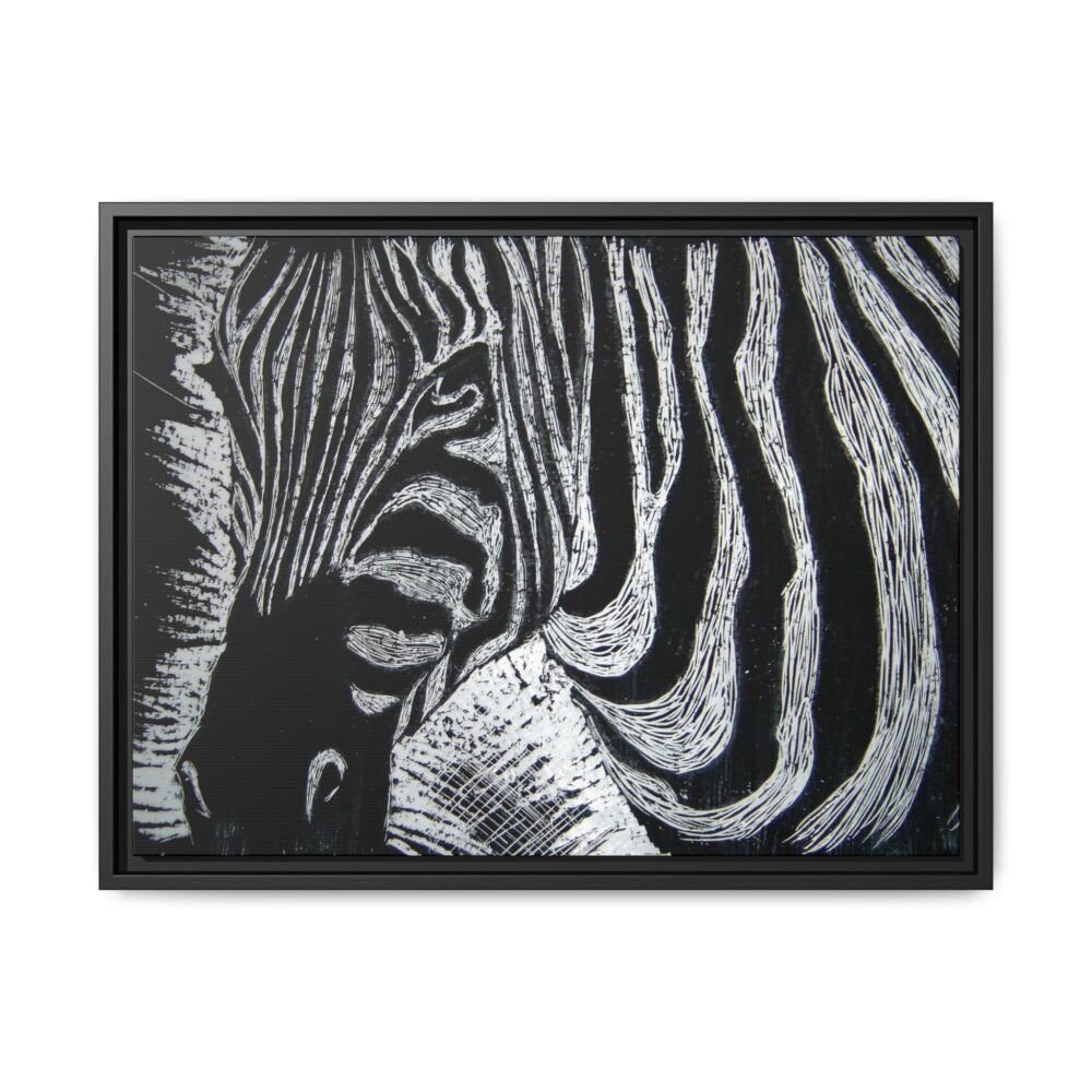 Zebra Stripe Matte Framed Canvas Wall Art — Monochrome Animal Print