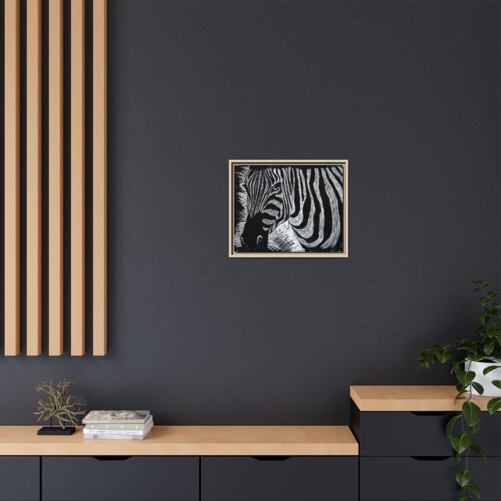 Zebra Stripe Matte Framed Canvas Wall Art — Monochrome Animal Print