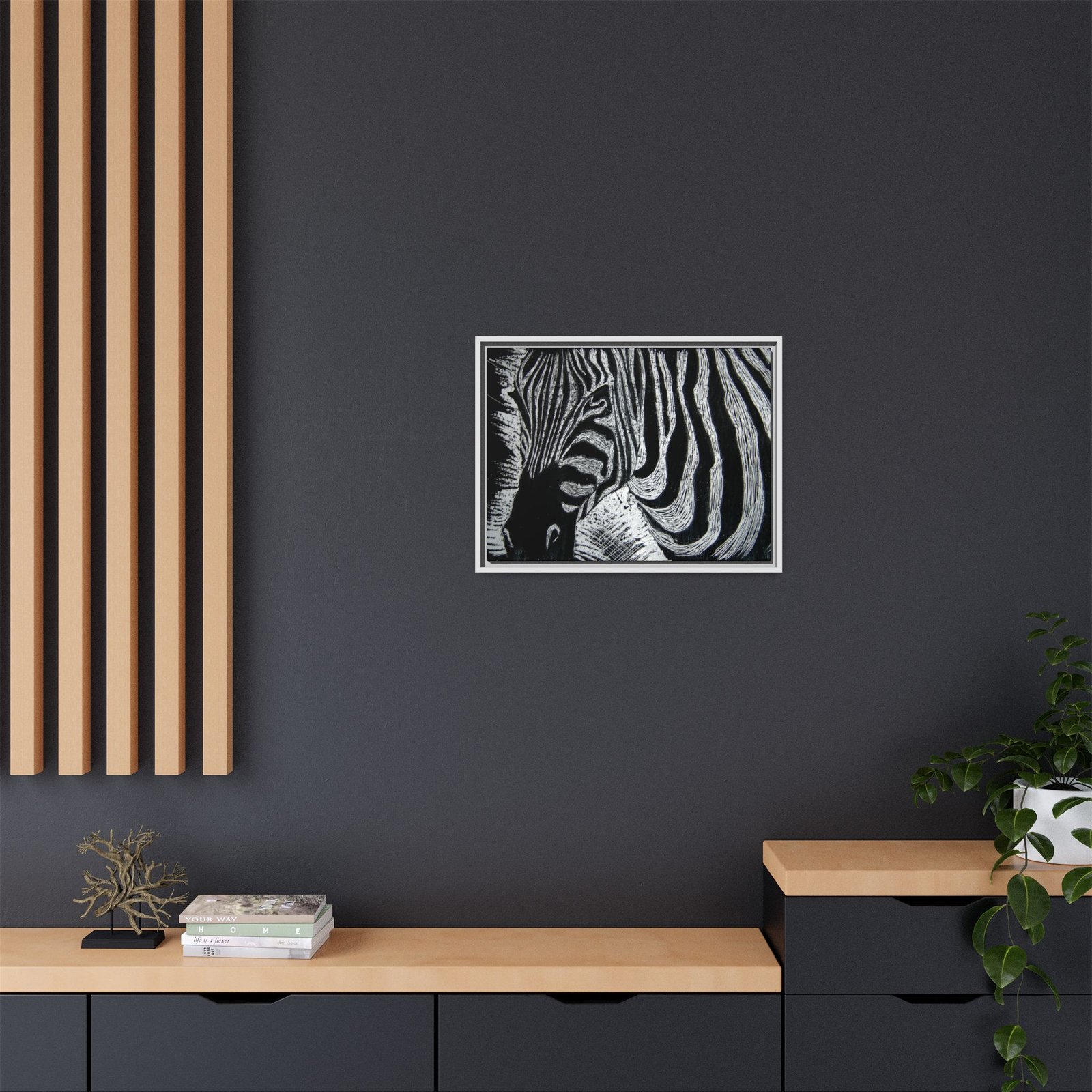 Zebra Stripe Matte Framed Canvas Wall Art — Monochrome Animal Print - Image 4