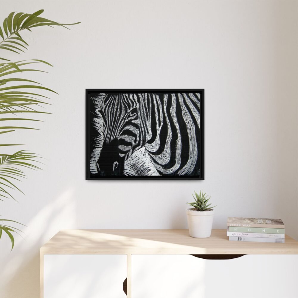 Zebra Stripe Matte Framed Canvas Wall Art — Monochrome Animal Print