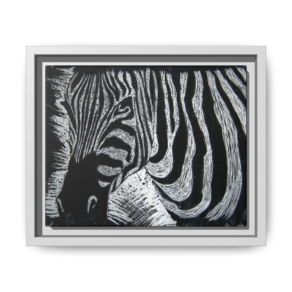 Zebra Stripe Matte Framed Canvas Wall Art — Monochrome Animal Print