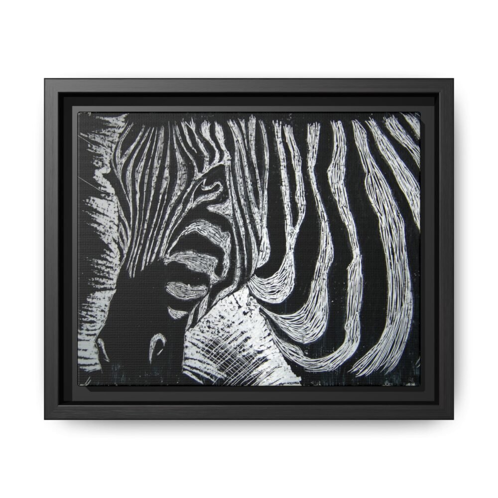 Zebra Stripe Matte Framed Canvas Wall Art — Monochrome Animal Print