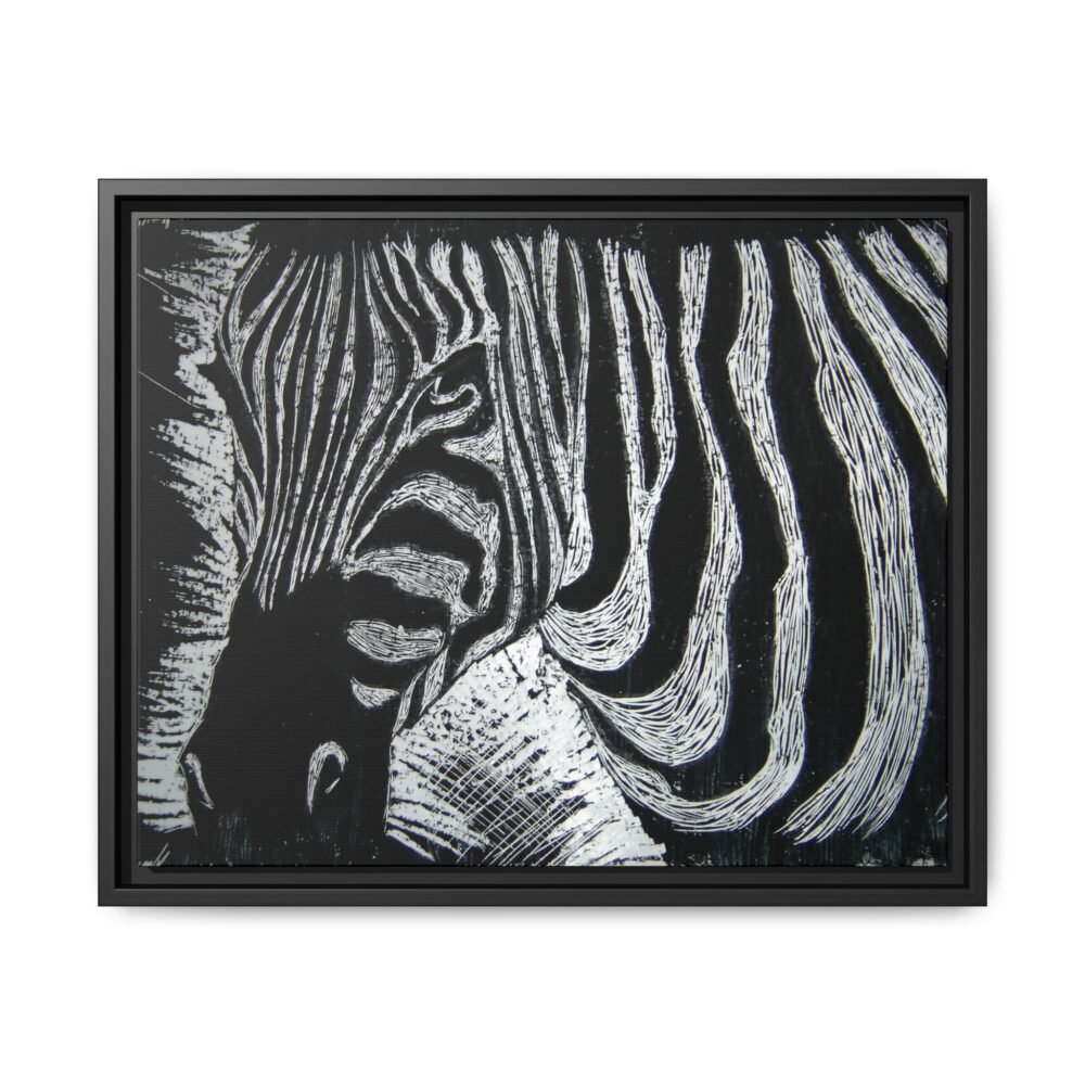Zebra Stripe Matte Framed Canvas Wall Art — Monochrome Animal Print