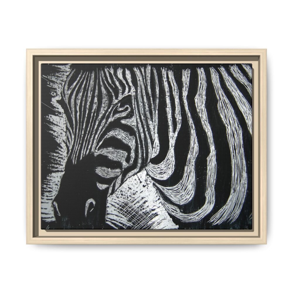 Zebra Stripe Matte Framed Canvas Wall Art — Monochrome Animal Print