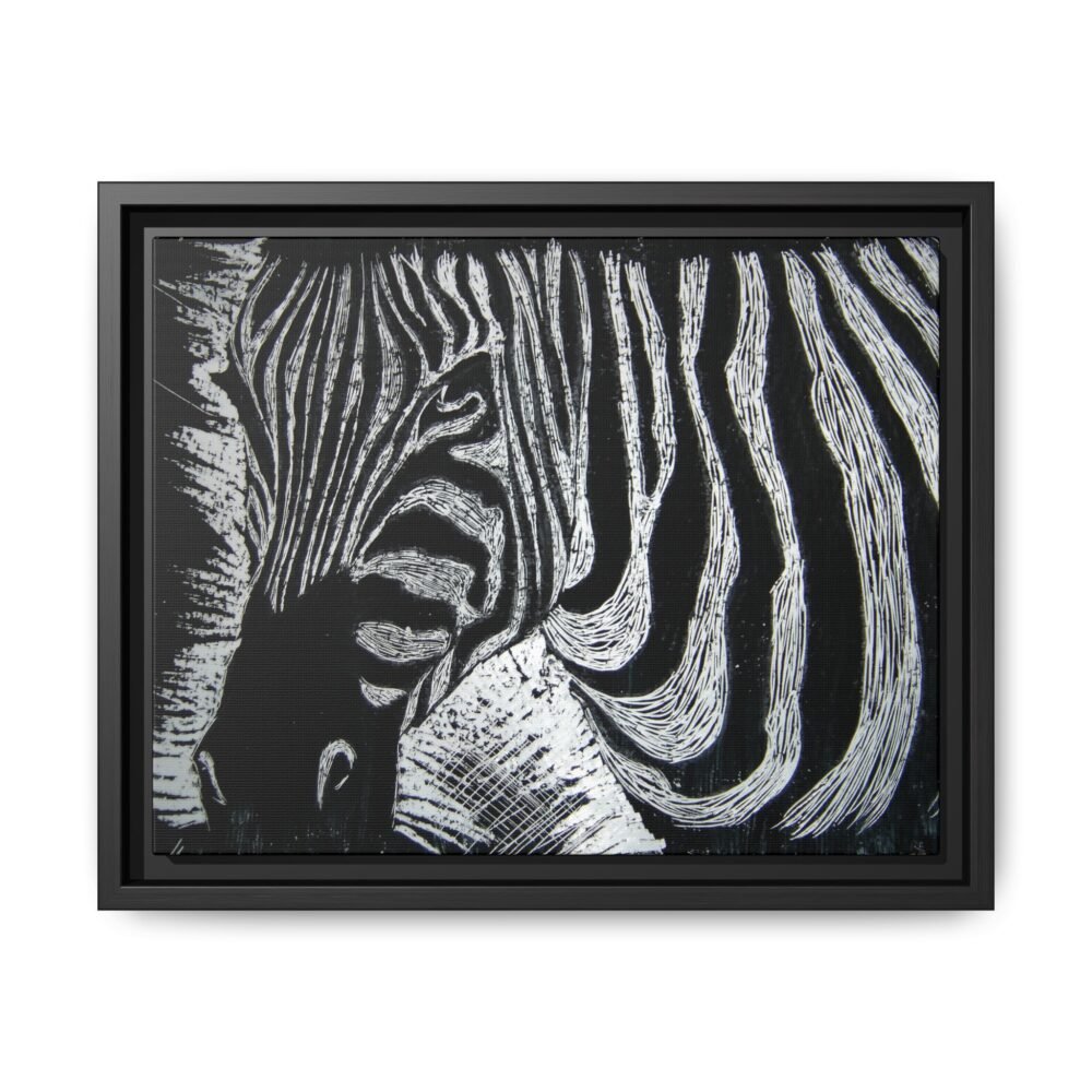 Zebra Stripe Matte Framed Canvas Wall Art — Monochrome Animal Print
