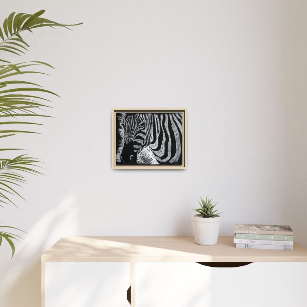 Zebra Stripe Matte Framed Canvas Wall Art — Monochrome Animal Print