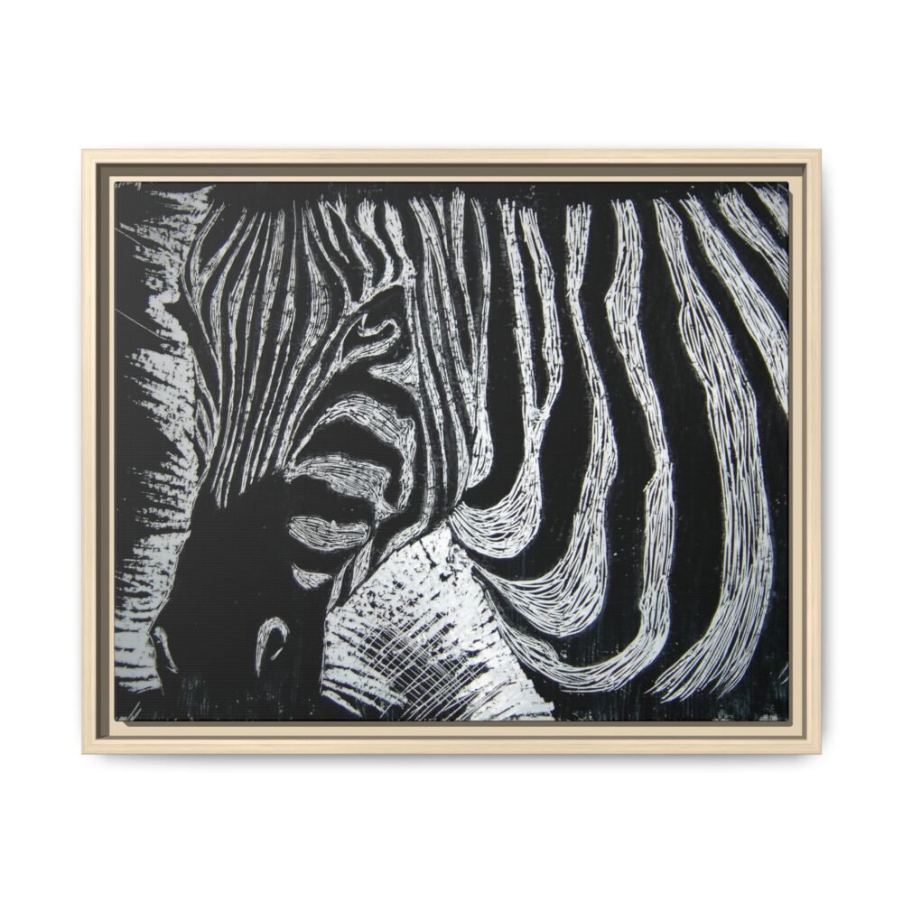 Zebra Stripe Matte Framed Canvas Wall Art — Monochrome Animal Print