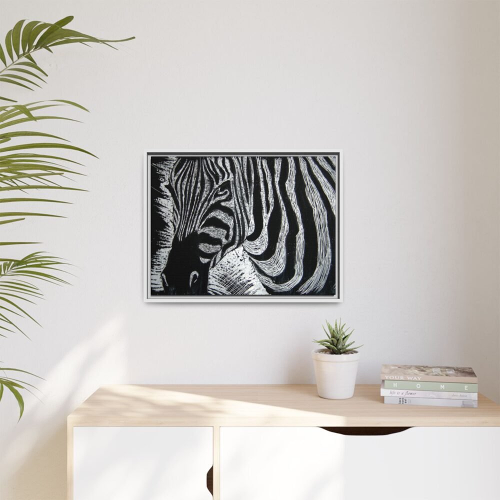 Zebra Stripe Matte Framed Canvas Wall Art — Monochrome Animal Print