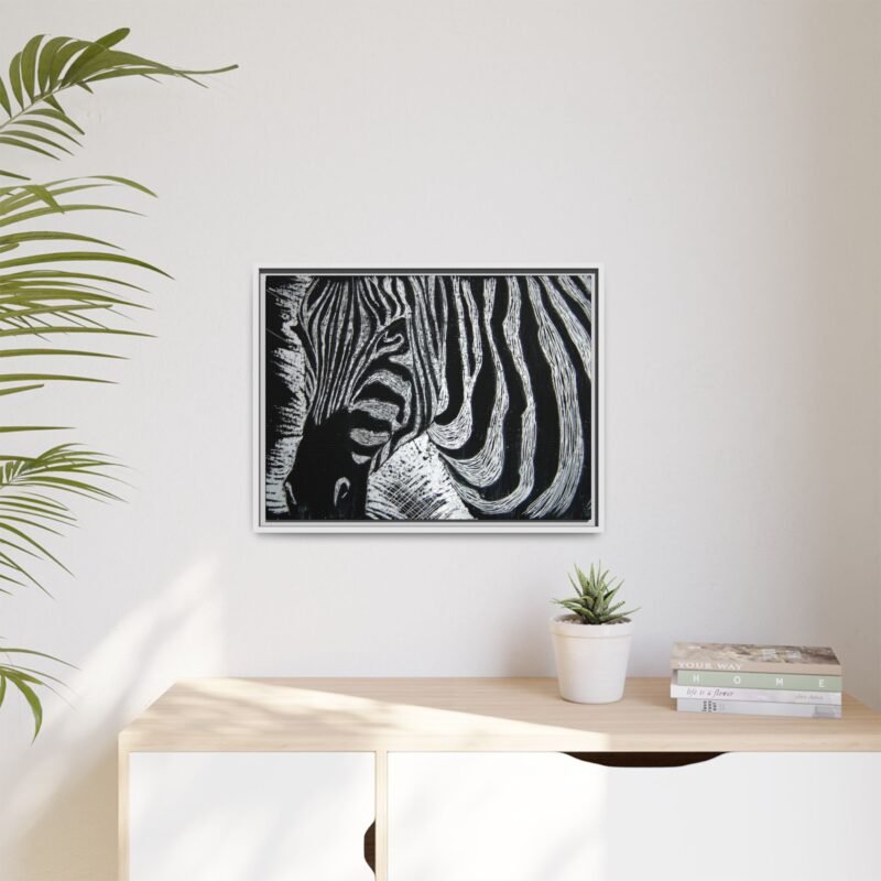 Zebra Stripe Matte Framed Canvas Wall Art — Monochrome Animal Print - Image 3