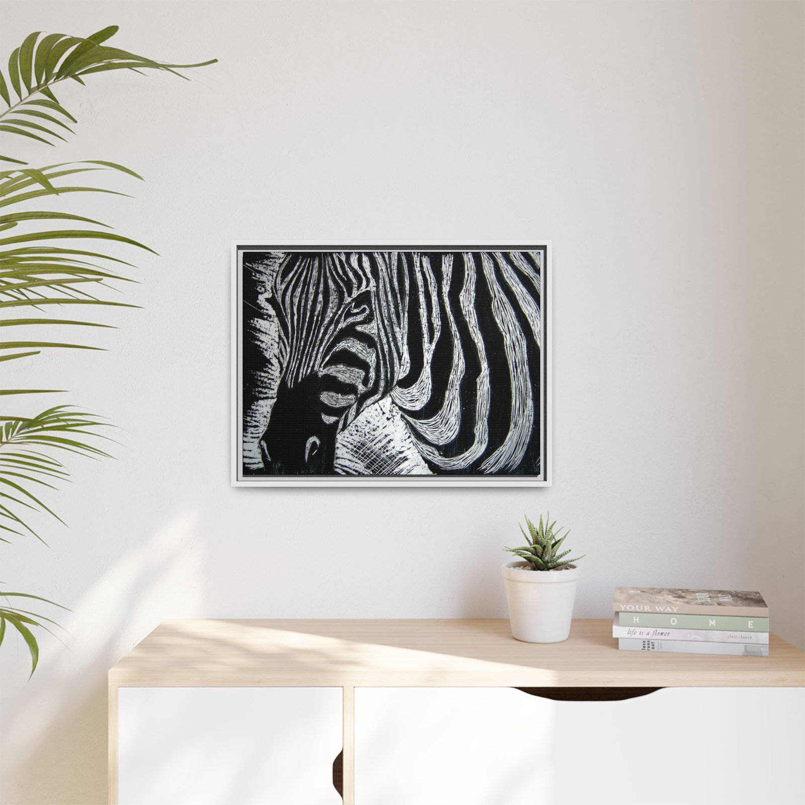 Zebra Stripe Matte Framed Canvas Wall Art — Monochrome Animal Print - Image 3