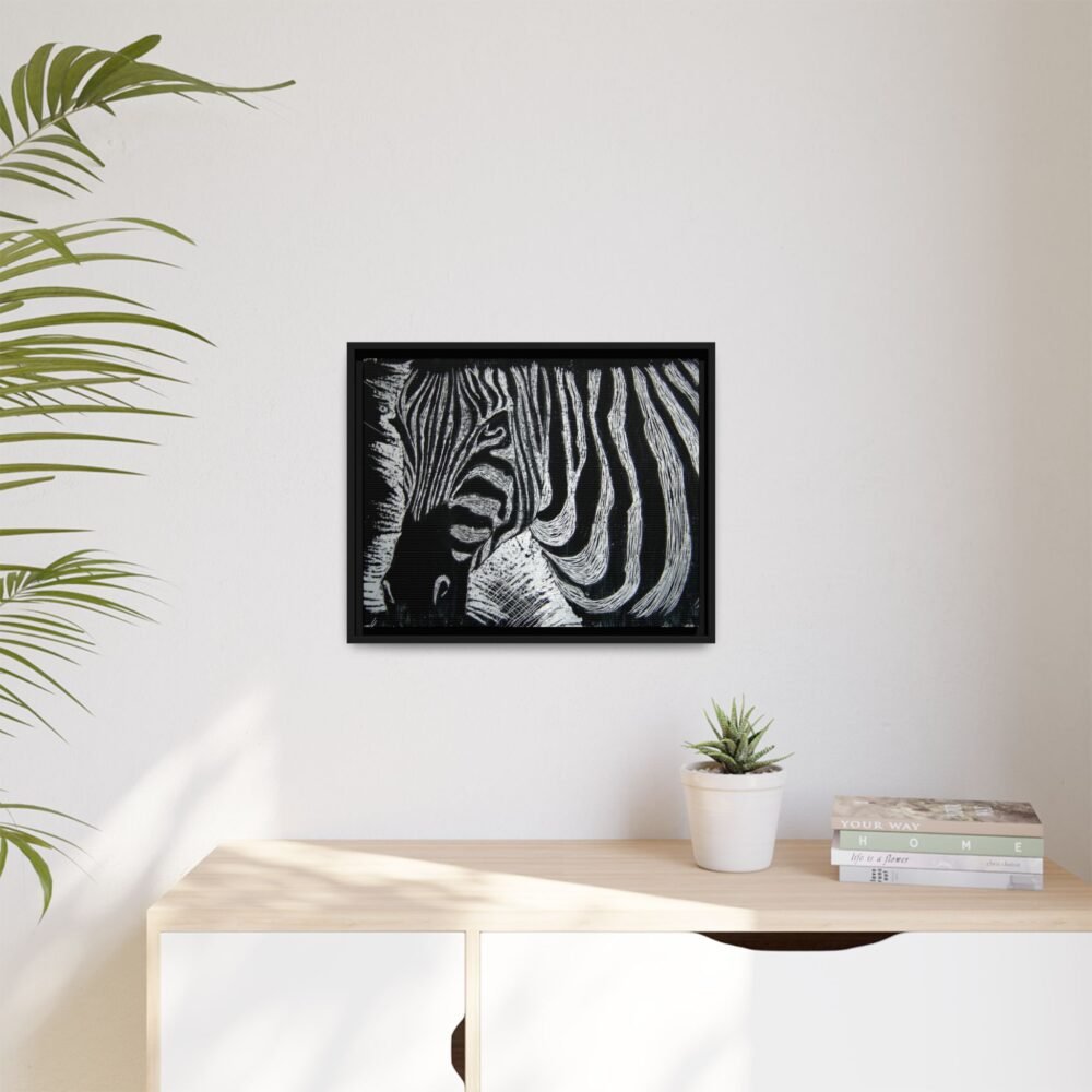 Zebra Stripe Matte Framed Canvas Wall Art — Monochrome Animal Print