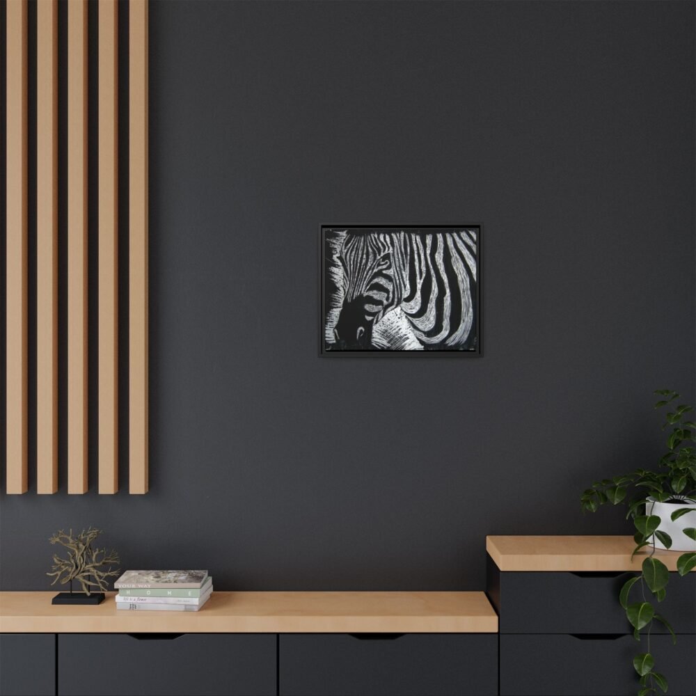 Zebra Stripe Matte Framed Canvas Wall Art — Monochrome Animal Print