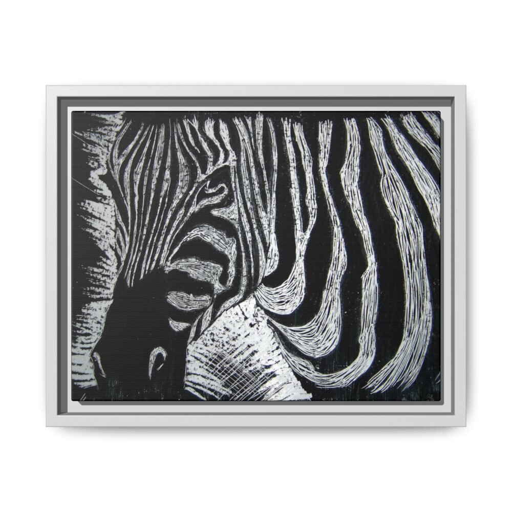 Zebra Stripe Matte Framed Canvas Wall Art — Monochrome Animal Print