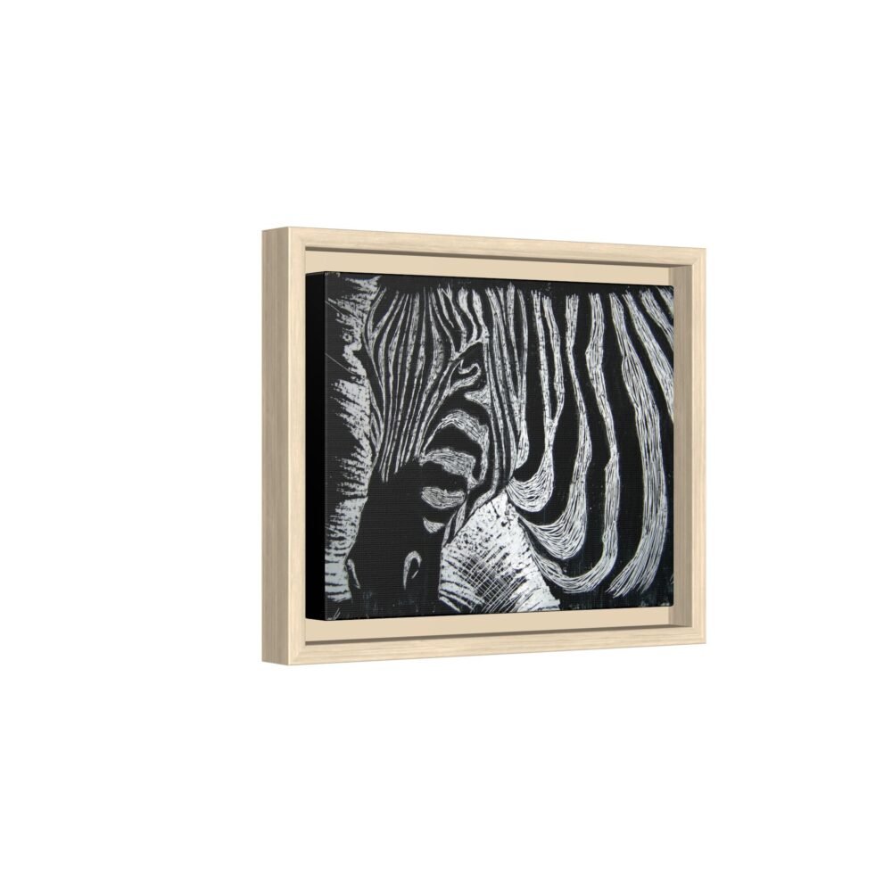 Zebra Stripe Matte Framed Canvas Wall Art — Monochrome Animal Print