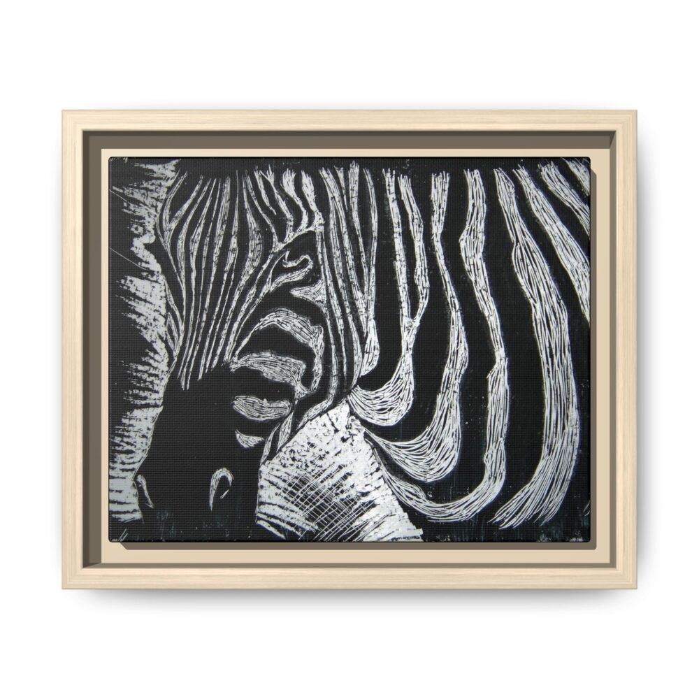 Zebra Stripe Matte Framed Canvas Wall Art — Monochrome Animal Print