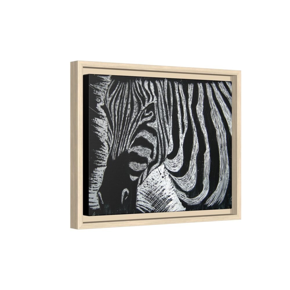 Zebra Stripe Matte Framed Canvas Wall Art — Monochrome Animal Print