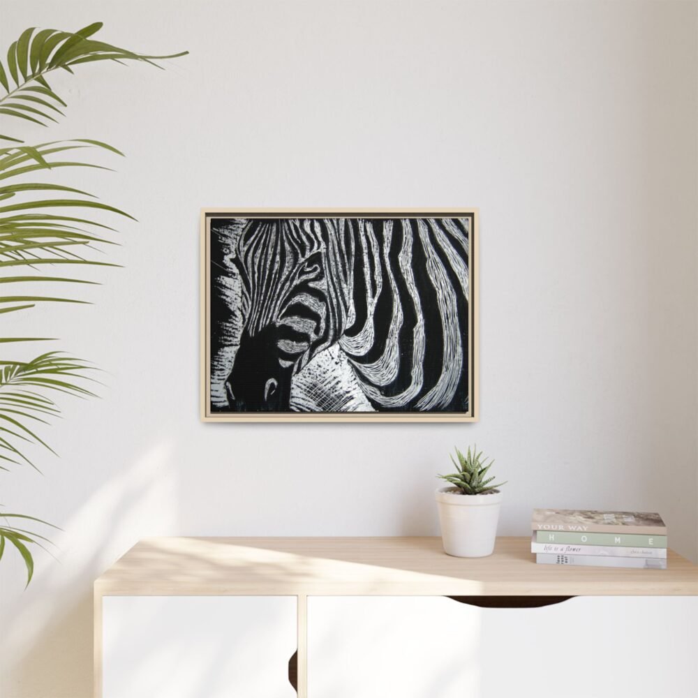 Zebra Stripe Matte Framed Canvas Wall Art — Monochrome Animal Print