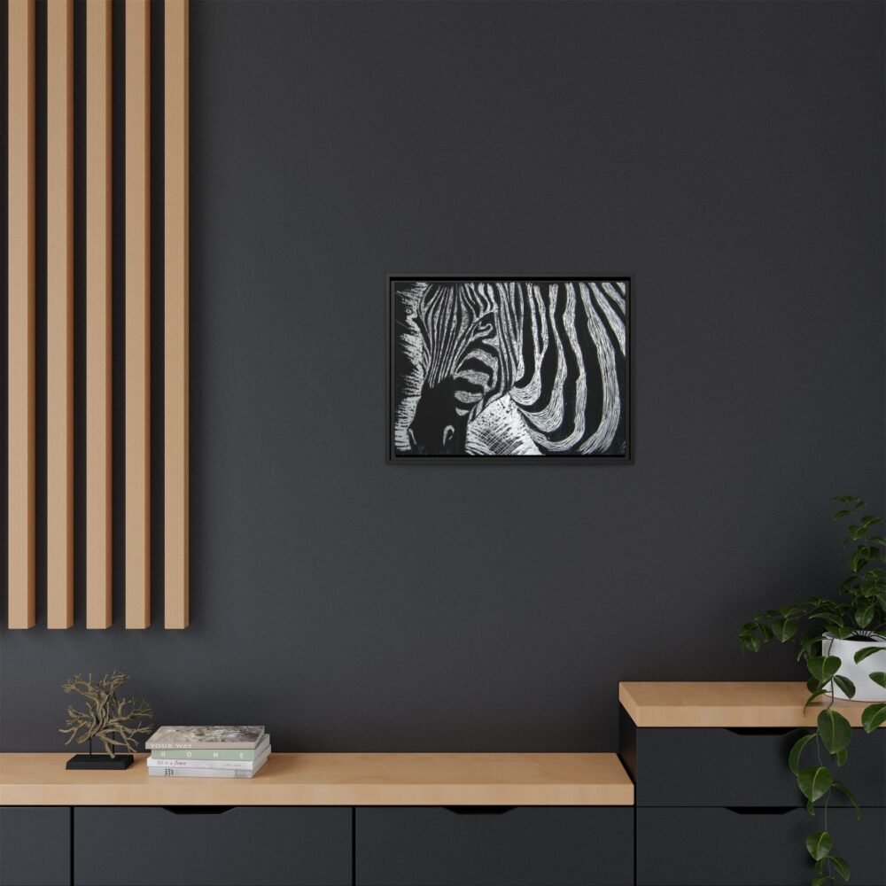Zebra Stripe Matte Framed Canvas Wall Art — Monochrome Animal Print