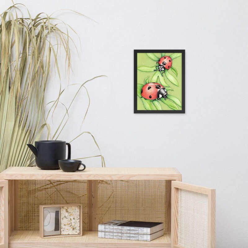 'Two Red Birds' Ladybug Pencil Design Poster Framed - Image 13