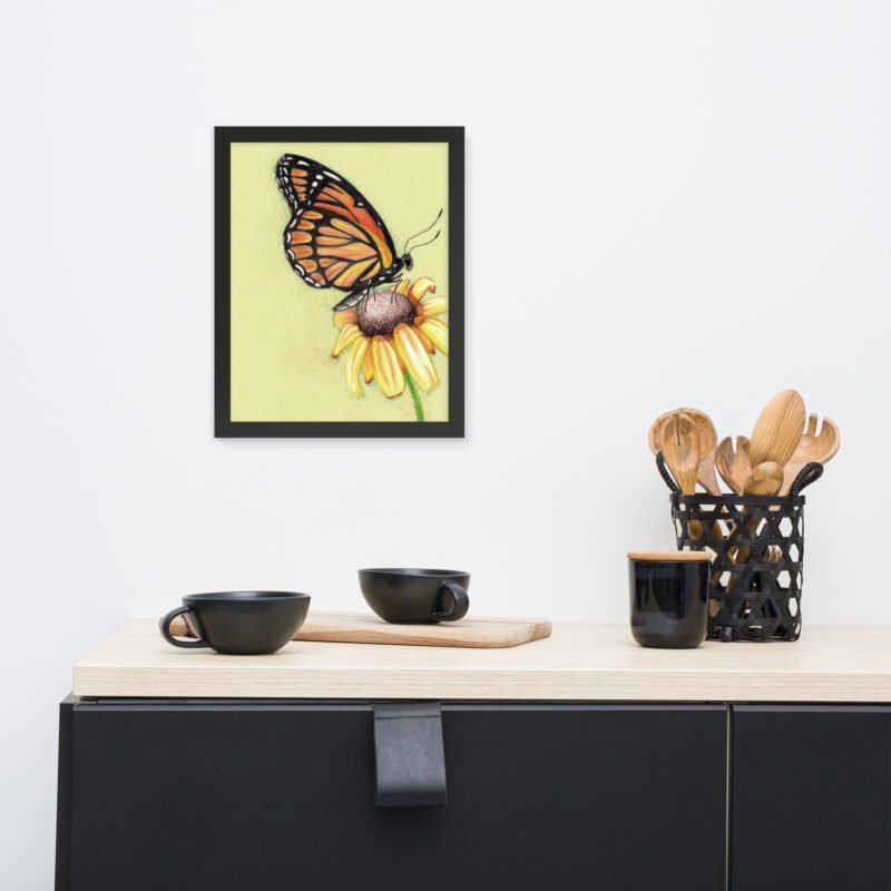 Butterfly on Flower Pencil Design Poster Framed - Image 13