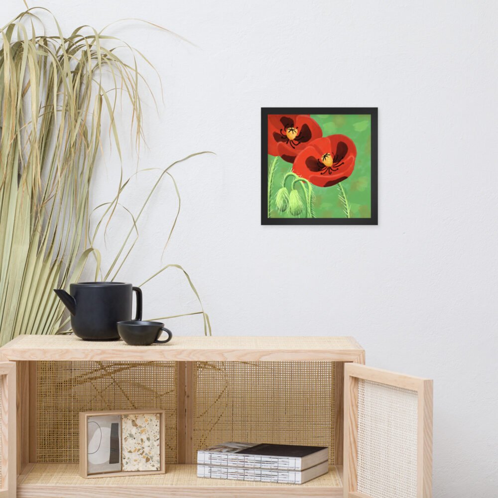 Framed bold crimson poppies poster