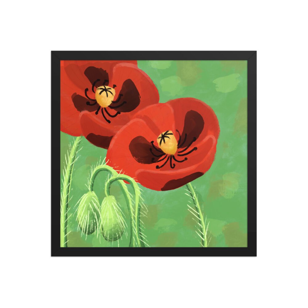 Framed bold crimson poppies poster