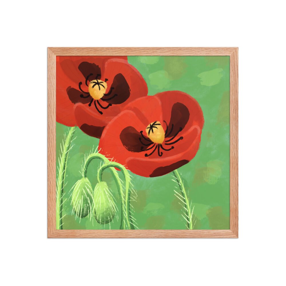 Framed bold crimson poppies poster