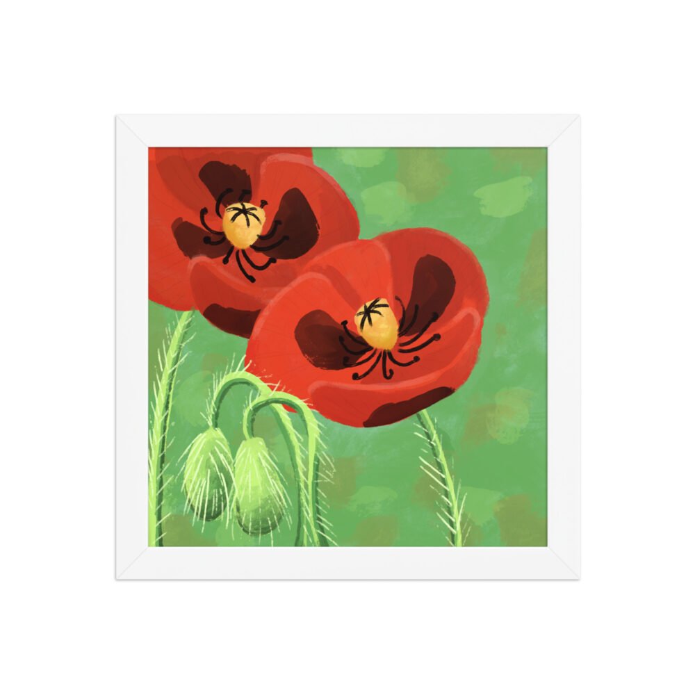 Framed bold crimson poppies poster