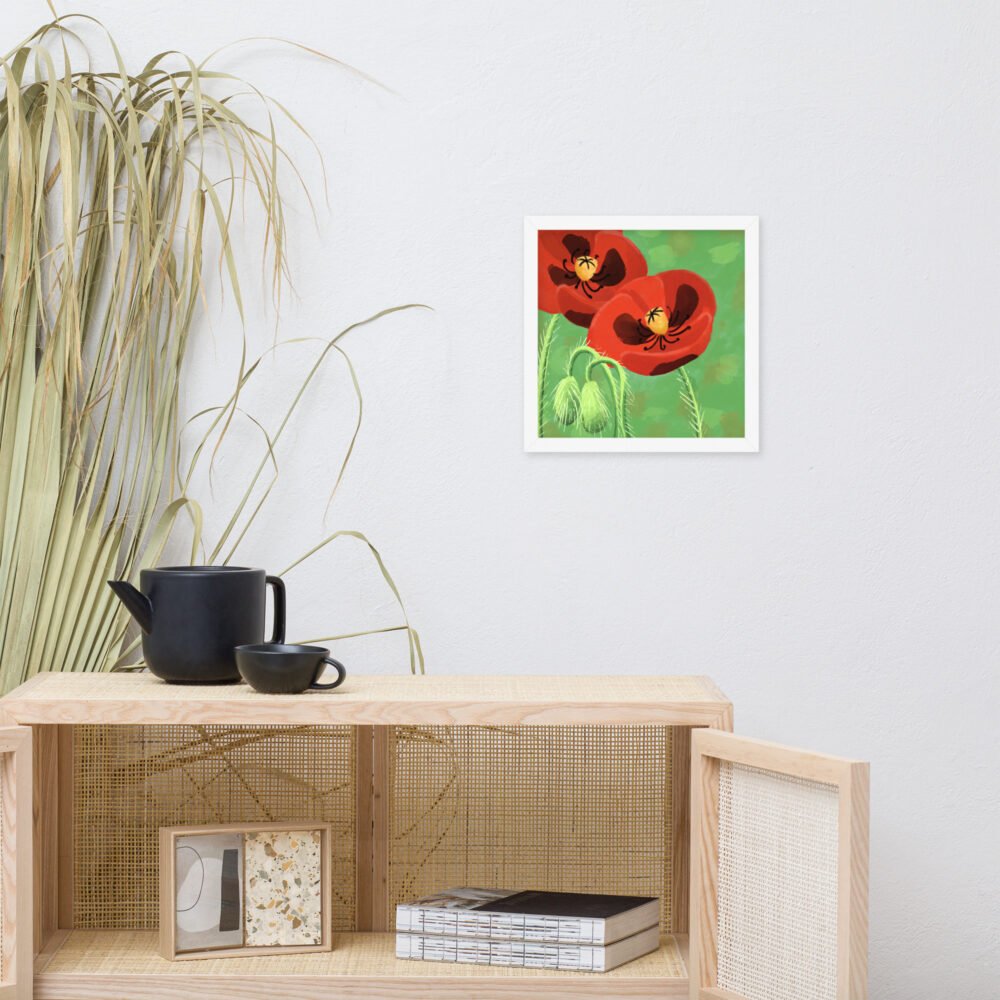 Framed bold crimson poppies poster