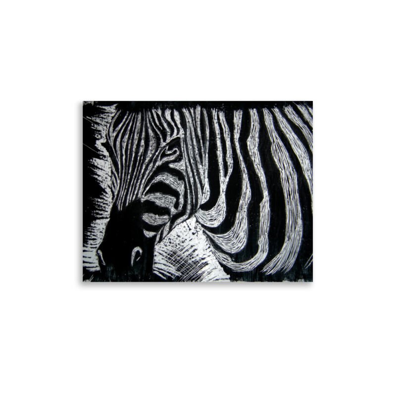 Monochrome Zebra Etched Design Poster Print Unframed