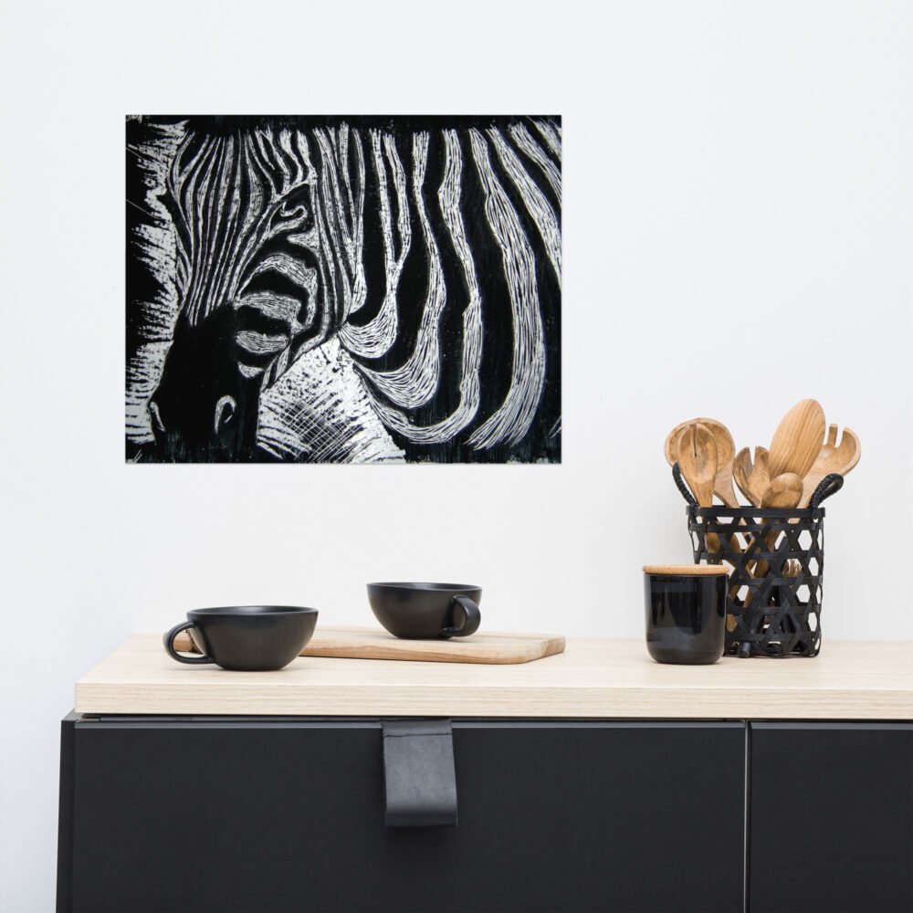 Monochrome Zebra Etched Design Poster Print Unframed