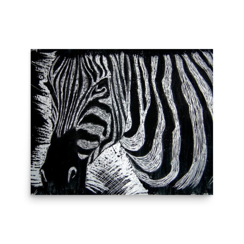 Monochrome Zebra Etched Design Poster Print Unframed - Image 2