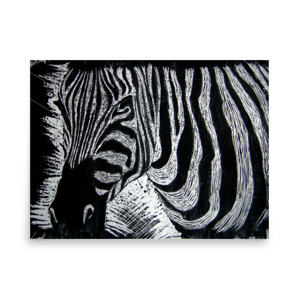 Monochrome Zebra Etched Design Poster Print Unframed