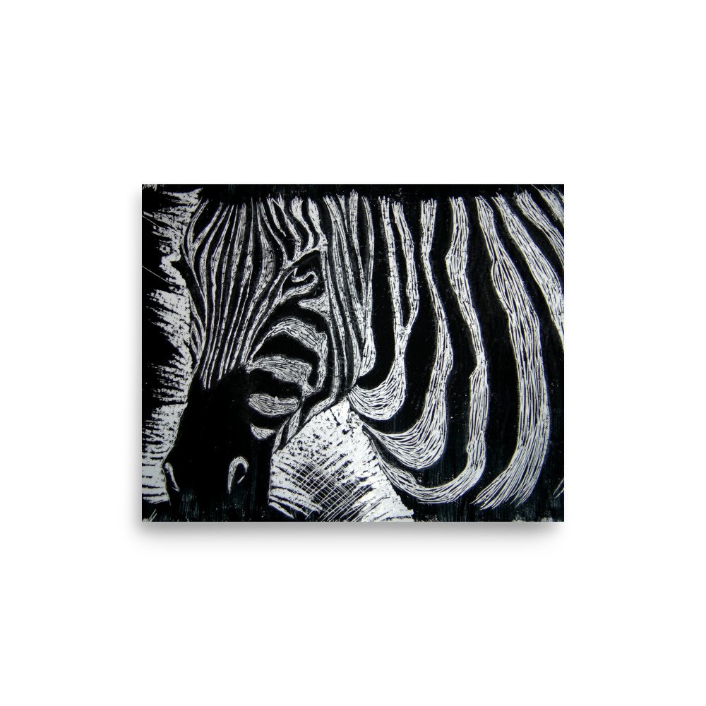 Monochrome Zebra Etched Design Poster Print Unframed